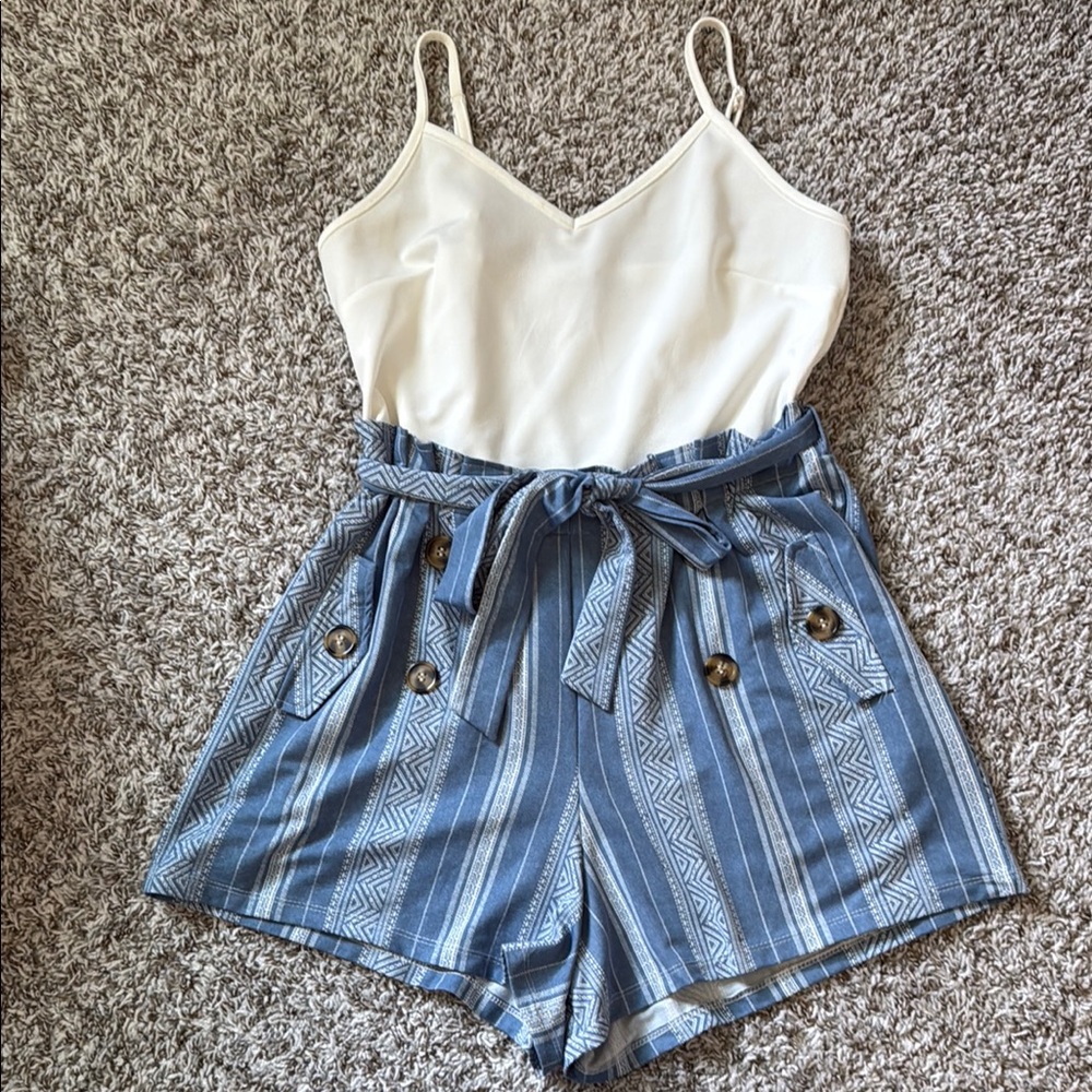 Blue Buttoned Romper